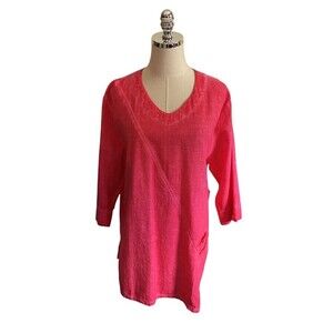 Focus Top Women's Size Large Hot Pink Tie Dye Short Sleeve Textured Cotton